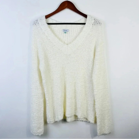 Susina Fluffy Boucle Knit Sweater V-Neck Long Sleeve Pullover White Snow - Picture 5 of 8